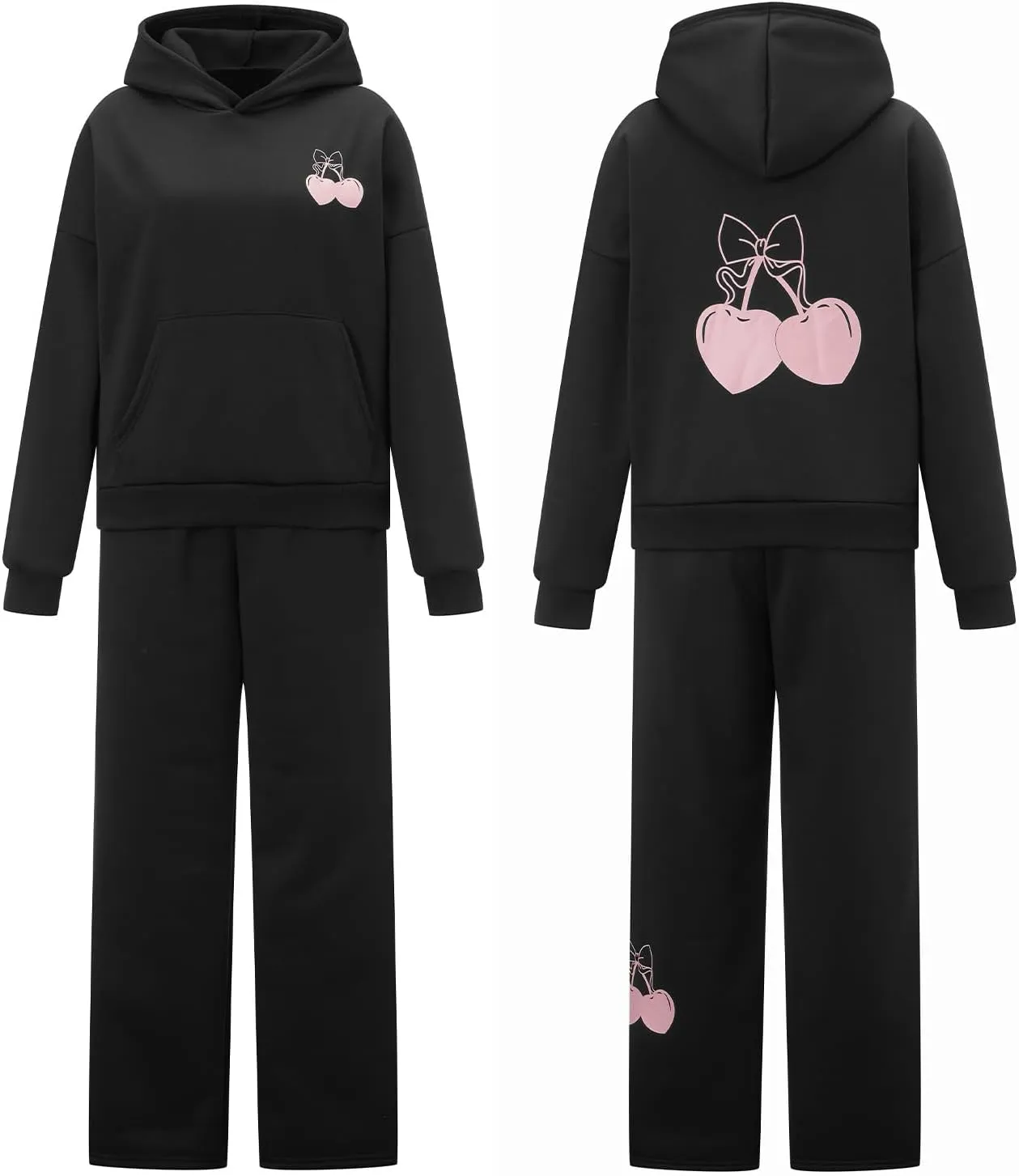 2 Piece Sweat Sets for Women Bow Sweatsuits Oversized Long Sleeve Hoodie Sweatshirt Sweatpants Y2K Track Suits Outfit