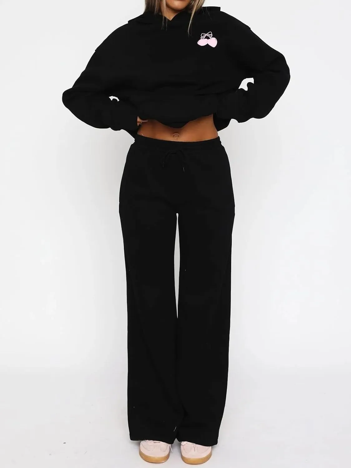 2 Piece Sweat Sets for Women Bow Sweatsuits Oversized Long Sleeve Hoodie Sweatshirt Sweatpants Y2K Track Suits Outfit