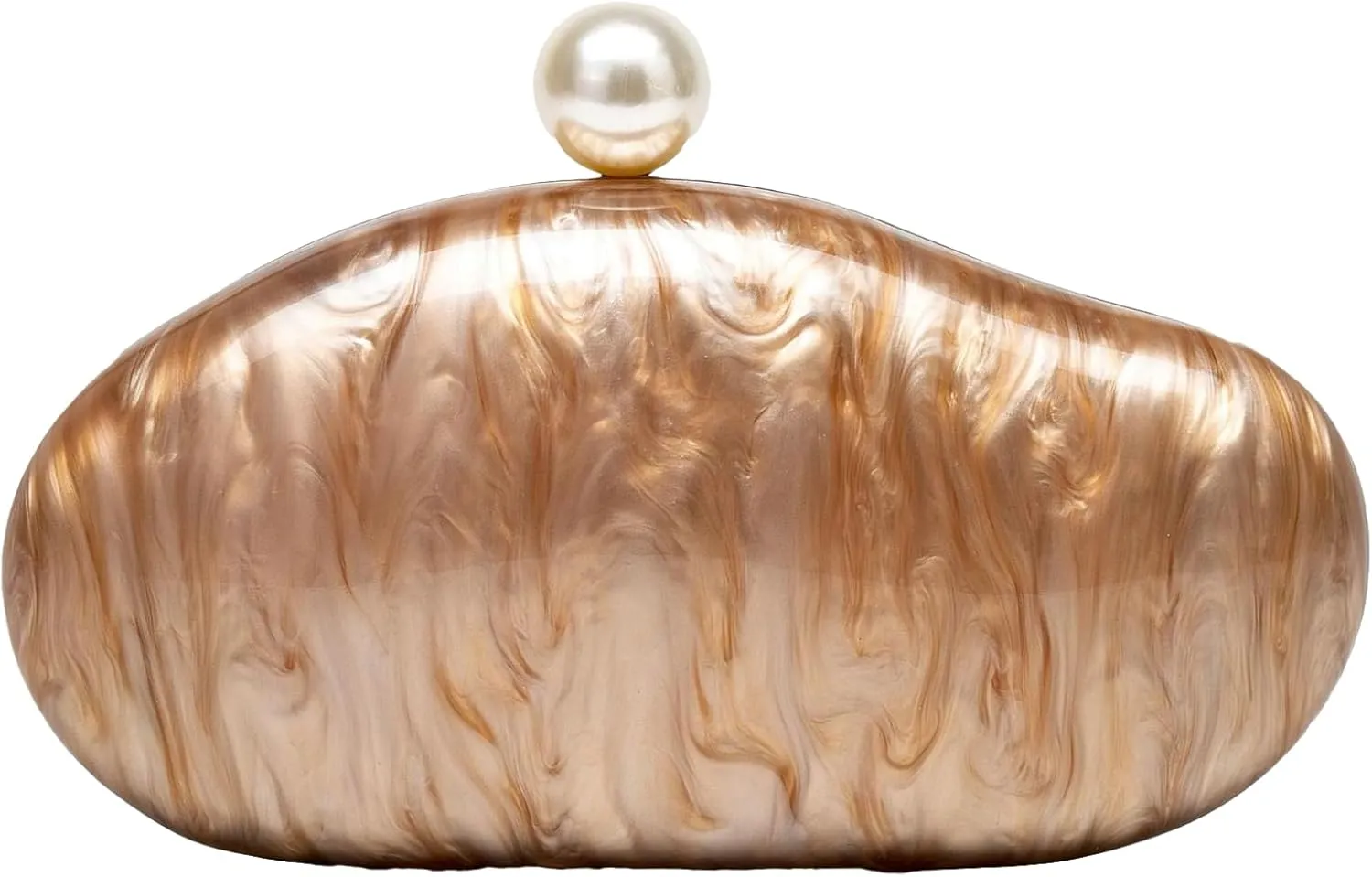 2025 Women Acrylic Clutch Bag Elegant Marble Pattern Pearl Accent Chain Crossbody Shell Shape Wedding Evening Purse