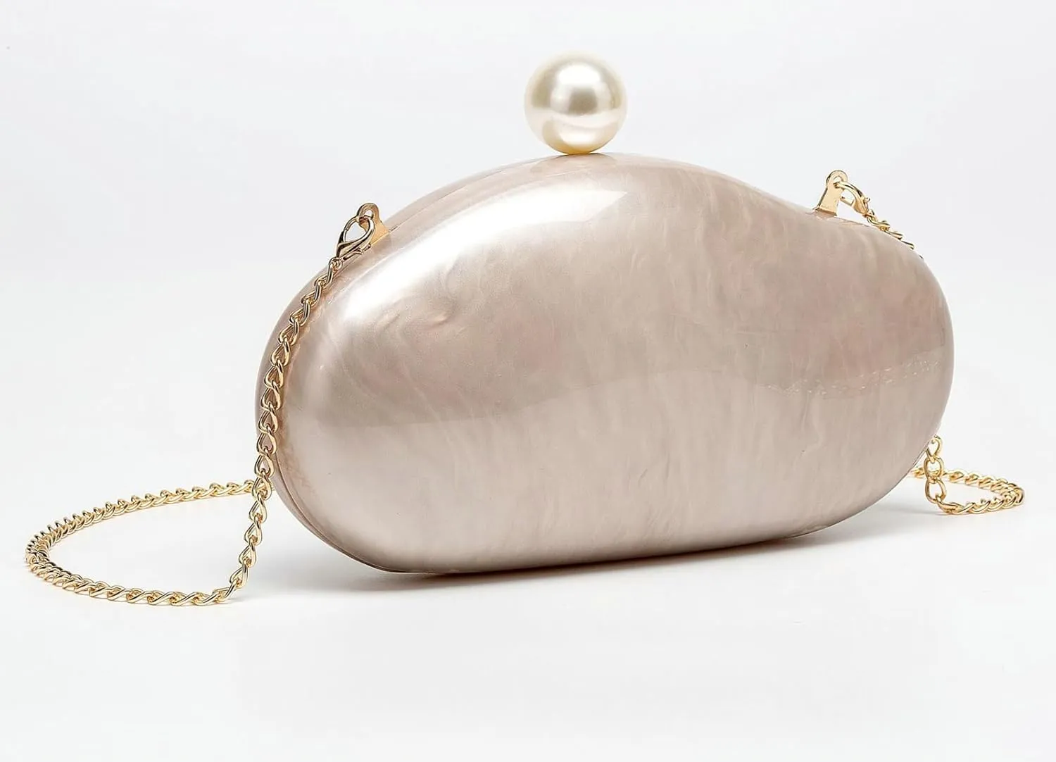 2025 Women Acrylic Clutch Bag Elegant Marble Pattern Pearl Accent Chain Crossbody Shell Shape Wedding Evening Purse