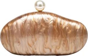 2025 Women Acrylic Clutch Bag Elegant Marble Pattern Pearl Accent Chain Crossbody Shell Shape Wedding Evening Purse