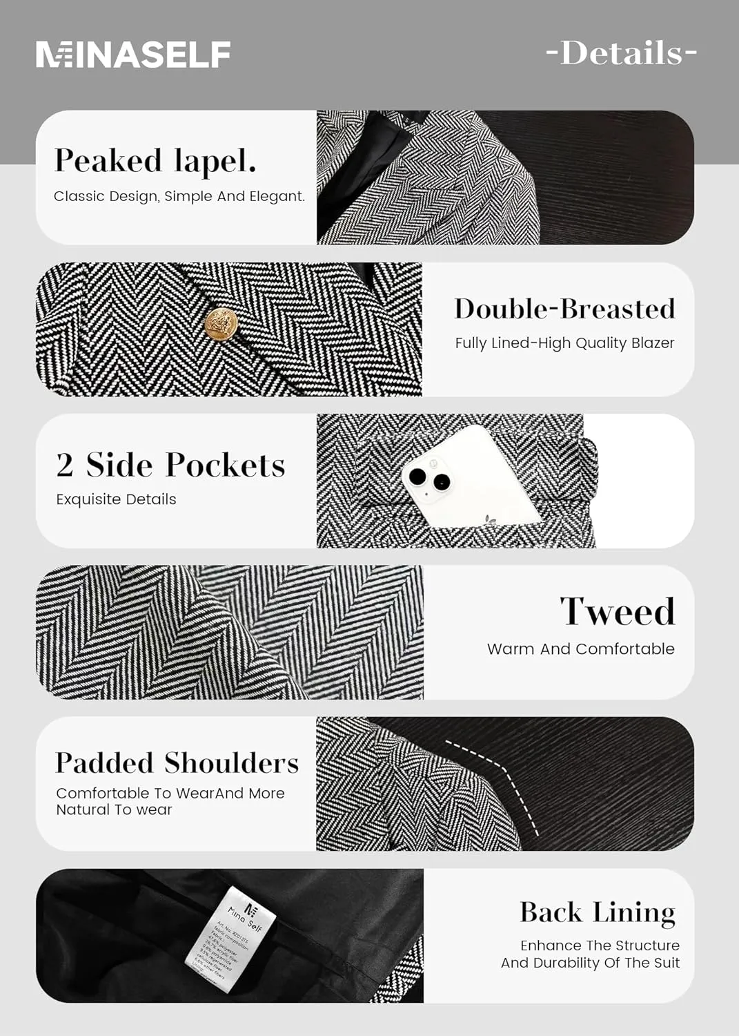 2025 Women's Spring Tweed Blazer Jacket Plaid Fully-Lined Fashion Business Casual Lapel Elegant Coat with Pockets