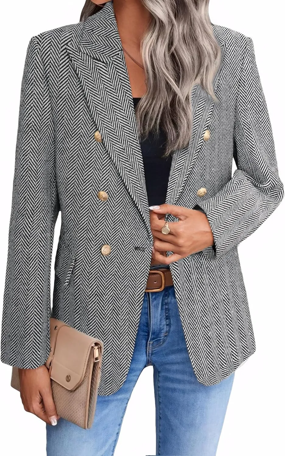 2025 Women's Spring Tweed Blazer Jacket Plaid Fully-Lined Fashion Business Casual Lapel Elegant Coat with Pockets