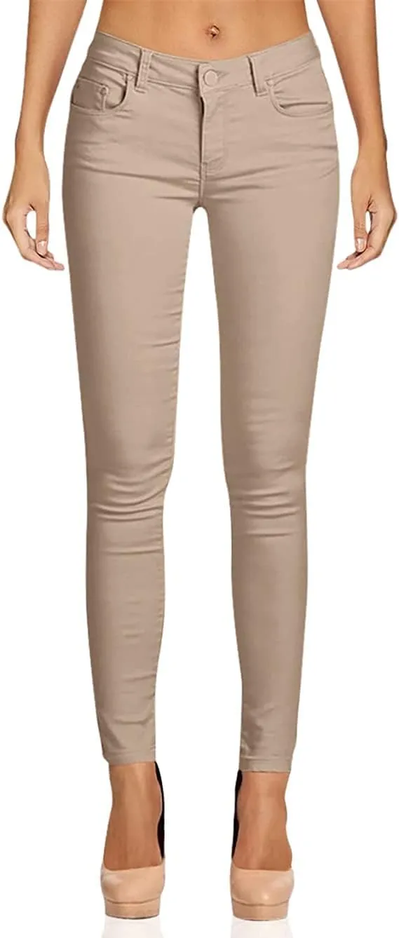 2LUV Women's Stretchy 5 Pocket Skinny Color Uniform Pants Back to School Junior Clothing Apparel Khaki 3