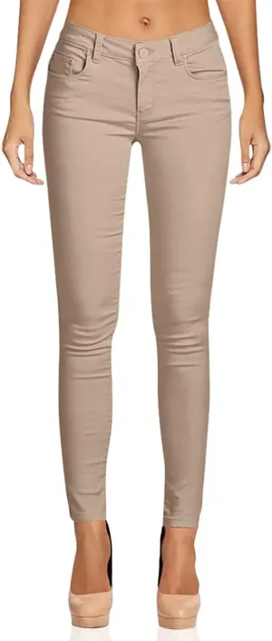 2LUV Women's Stretchy 5 Pocket Skinny Color Uniform Pants Back to School Junior Clothing Apparel Khaki 3