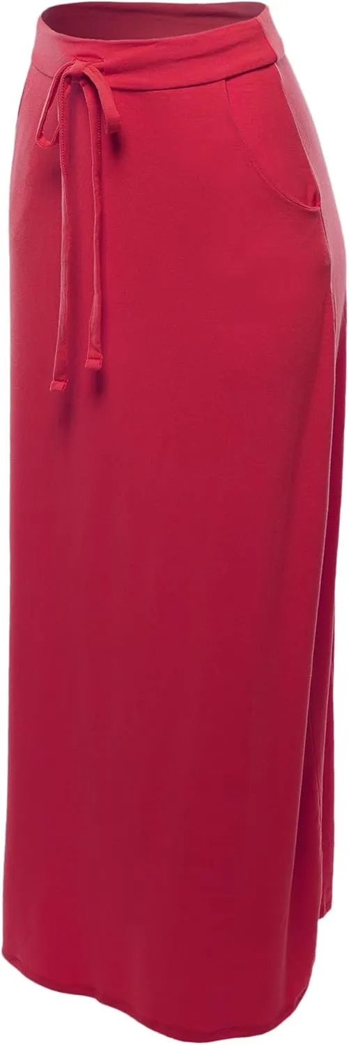 A2Y Women's Basic Foldable High Waist Floor Length Maxi Skirts