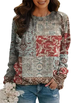 Akivide Women Casual Lightweight Sweatshirt Oversized Floral Print Long Sleeve Crewneck Trendy Graphic Top Pullover