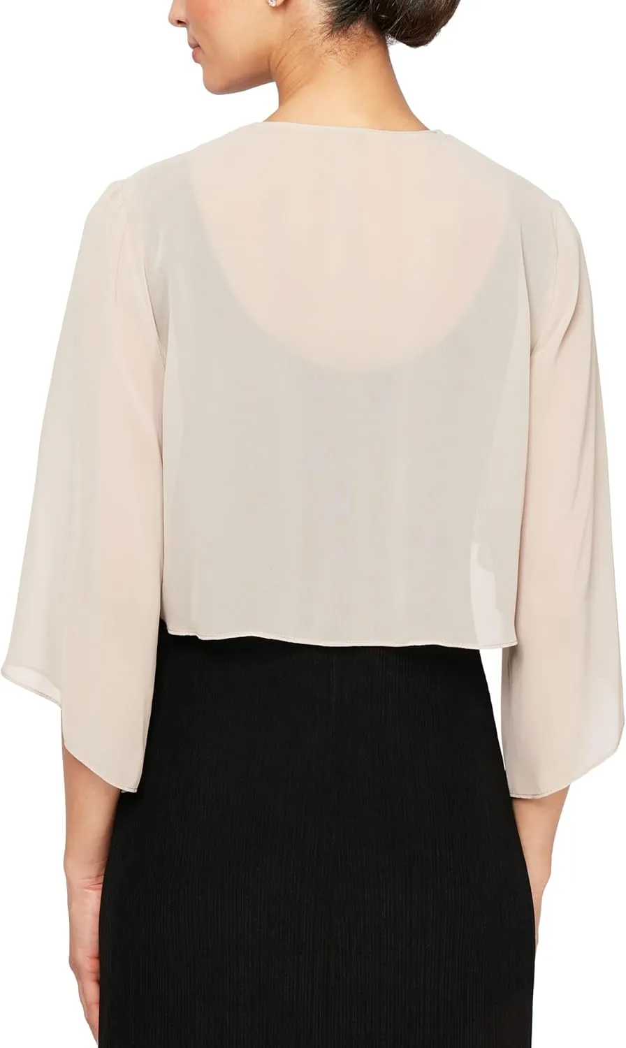Alex Evenings Women's Short Bolero Shrug Jacket with 3/4 Sleeve Elegant Cropped Cover-Up for Formal and Evening Wear