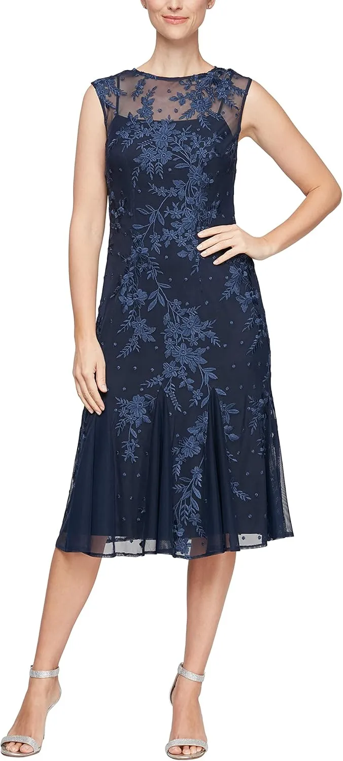 Alex Evenings Women's Short Embroidered Cocktail Dress, Wedding Guest (Petite and Regular Sizes)
