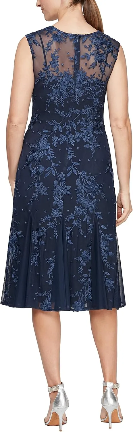 Alex Evenings Women's Short Embroidered Cocktail Dress, Wedding Guest (Petite and Regular Sizes)