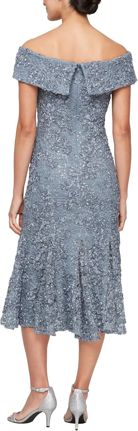 Alex Evenings Women's Short Off The Shoulder Lace Cocktail Dress, Formal Events, Wedding Guest, Mother of The Bride