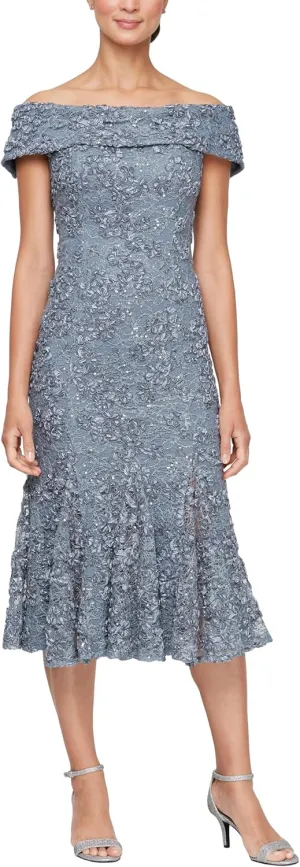 Alex Evenings Women's Short Off The Shoulder Lace Cocktail Dress, Formal Events, Wedding Guest, Mother of The Bride