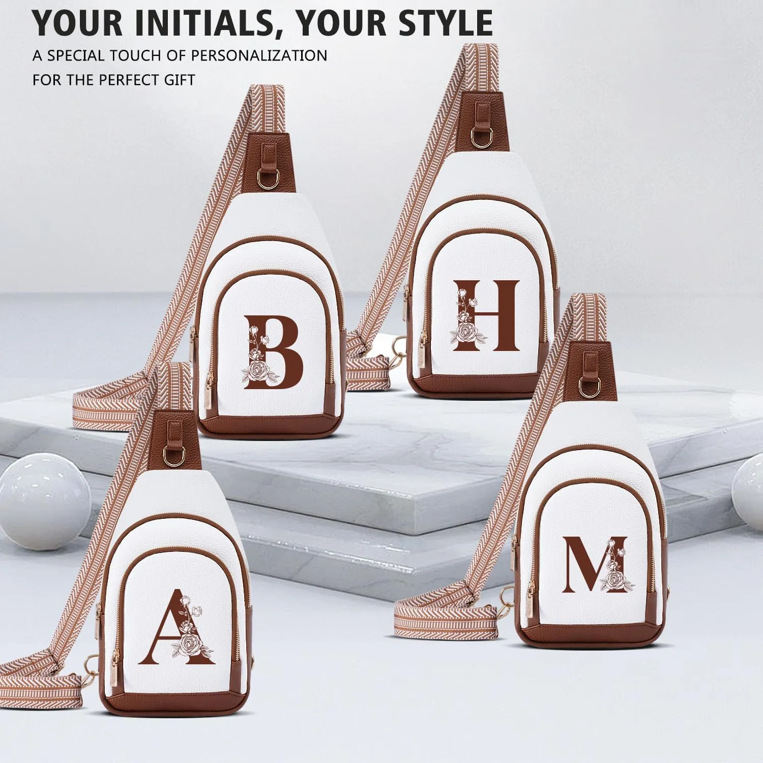 Alphabet Women Crossbody Bag Sling Shoulder Purse Fanny Pack Side Cross Body Travel Small Leather Belt Backpack Cute Teen Stuff College Teacher Nanny Doctor Nurse Custom Team Customized Thank You Gift