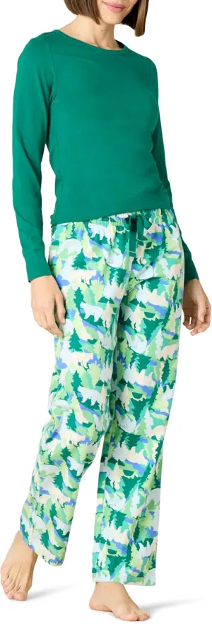 Amazon Essentials Women's Lightweight Flannel Pant and Long-Sleeve T-Shirt Sleep Set
