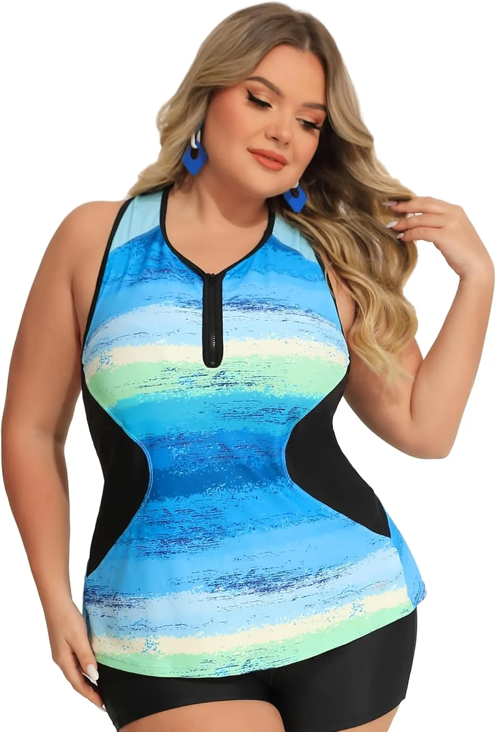 Angel season Plus Size Tankini Swimsuits Tops for Women Swim Top Only Tummy Control Bathing Suits Zippered Swimswear