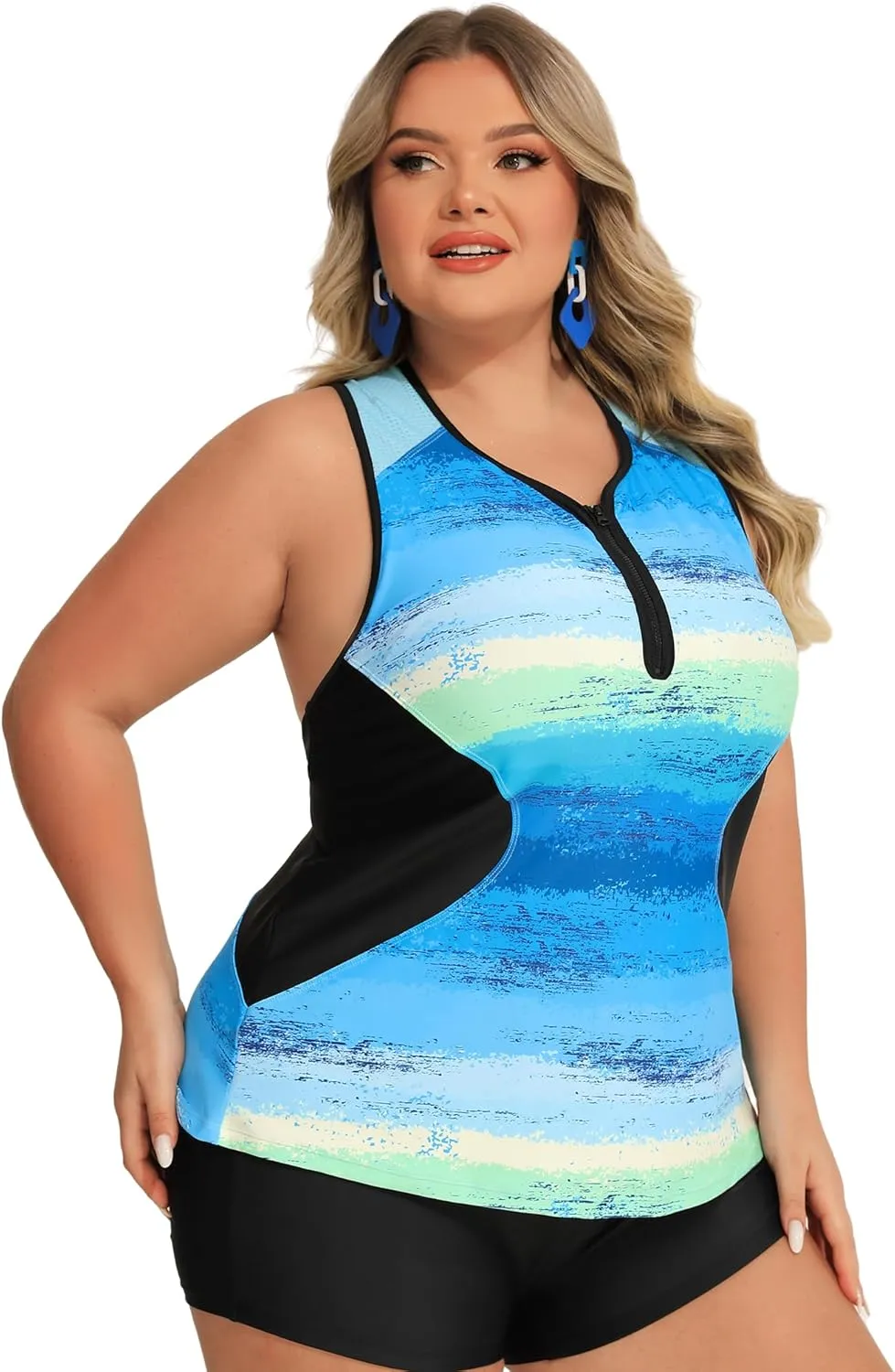 Angel season Plus Size Tankini Swimsuits Tops for Women Swim Top Only Tummy Control Bathing Suits Zippered Swimswear