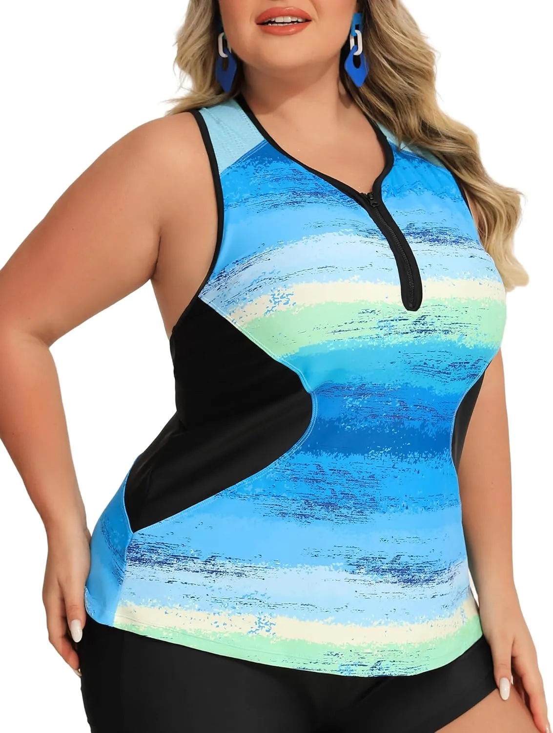 Angel season Plus Size Tankini Swimsuits Tops for Women Swim Top Only Tummy Control Bathing Suits Zippered Swimswear