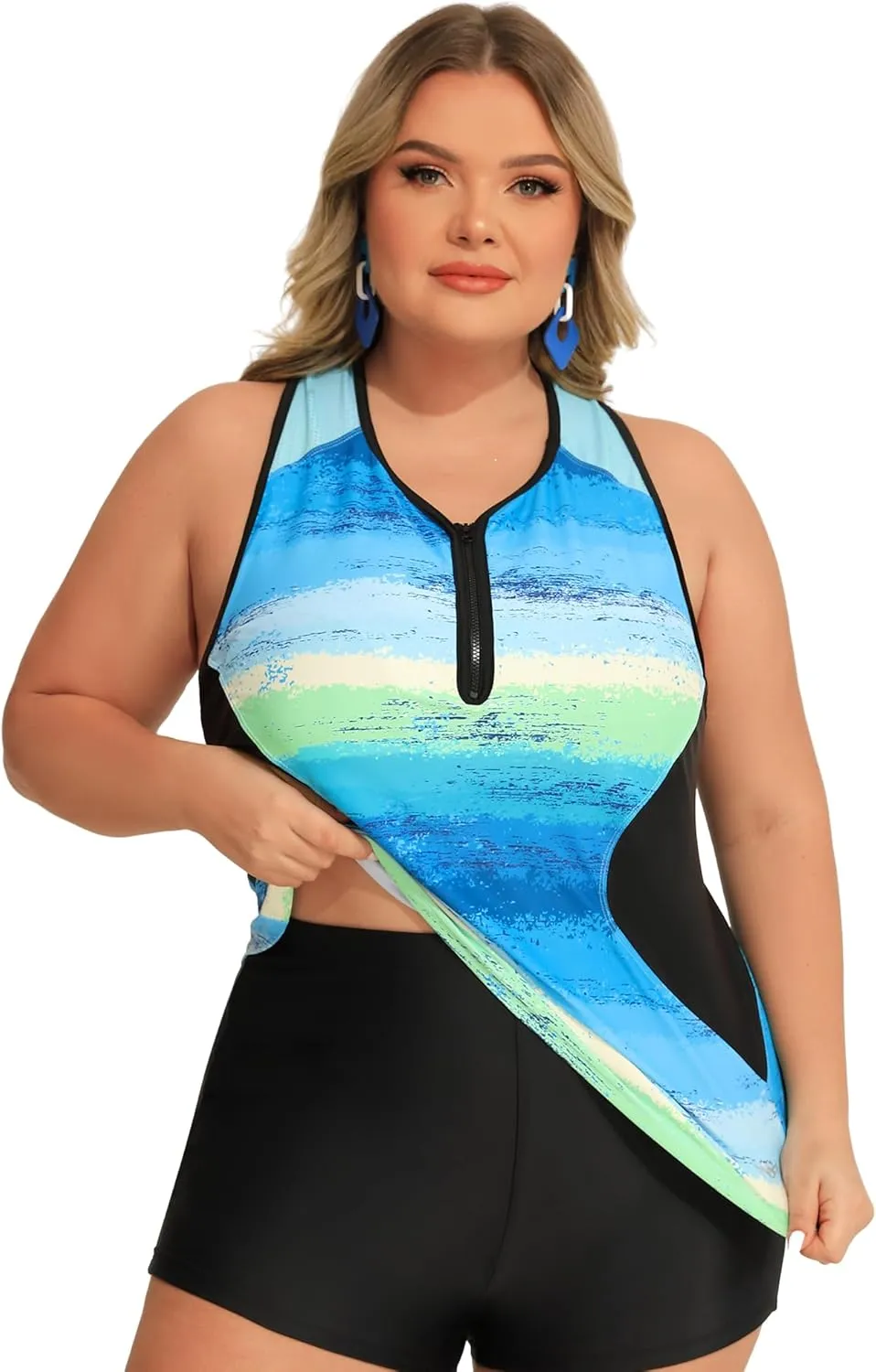 Angel season Plus Size Tankini Swimsuits Tops for Women Swim Top Only Tummy Control Bathing Suits Zippered Swimswear