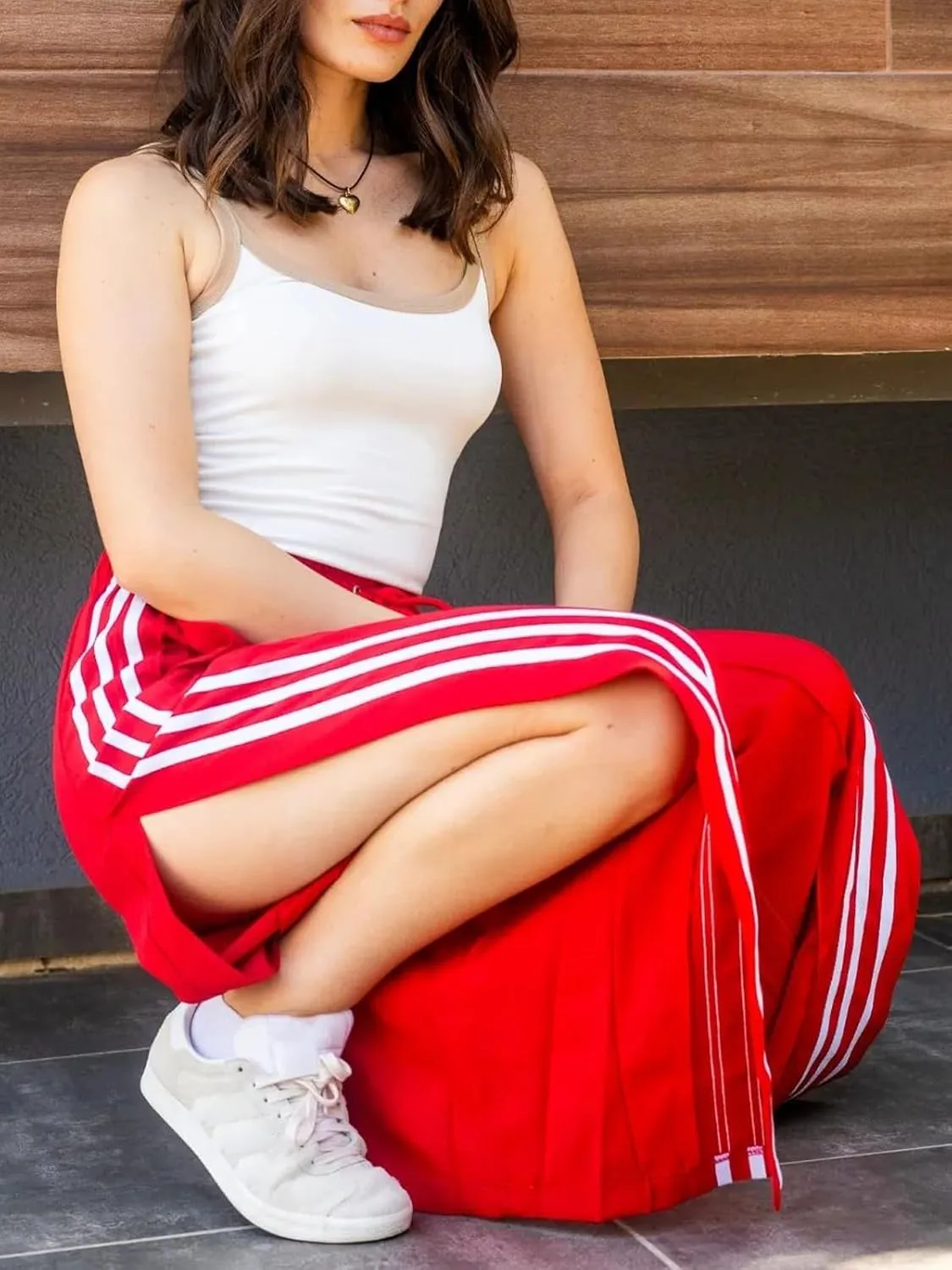 Angsuttc Wide Leg Pants Women Drawstring Side Split Sweatpants with Stripes Casual Elastic High Waist Long Pant