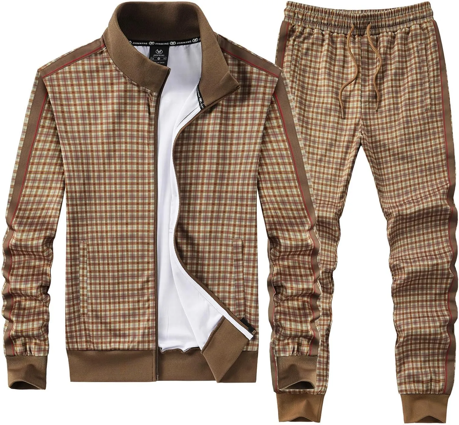 ANOTWENER Men's Track Suits 2 Piece Stand-up Collar Long Sleeve with Double Side Pockets Jacket and Sweatpants