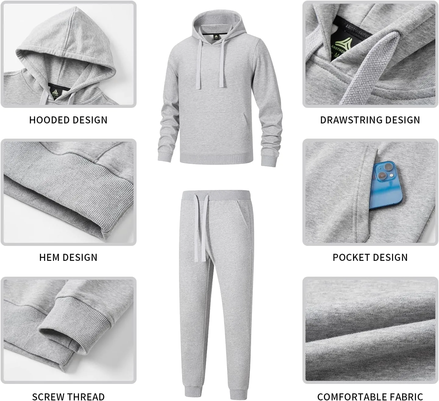ANOTWENER Men's Track Suits 2 Piece Stand-up Collar Long Sleeve with Double Side Pockets Jacket and Sweatpants