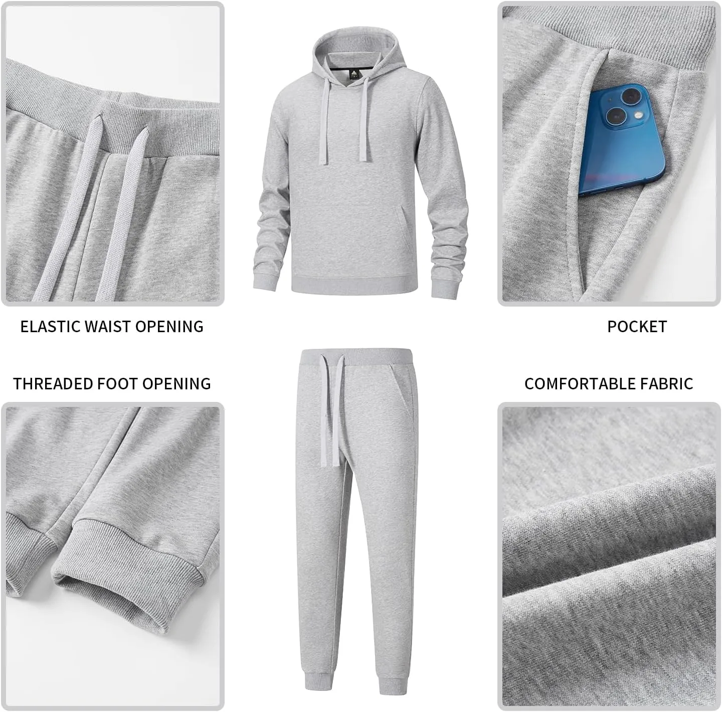 ANOTWENER Men's Track Suits 2 Piece Stand-up Collar Long Sleeve with Double Side Pockets Jacket and Sweatpants