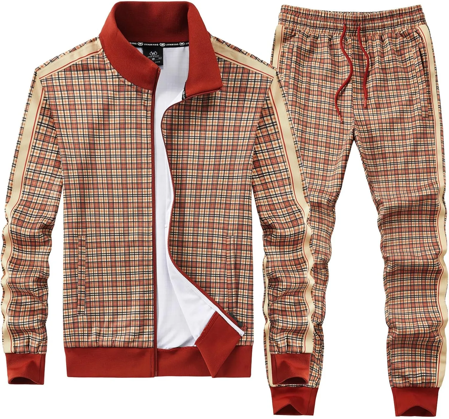 ANOTWENER Men's Track Suits 2 Piece Stand-up Collar Long Sleeve with Double Side Pockets Jacket and Sweatpants