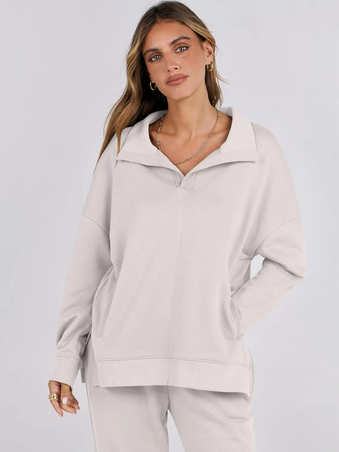 ANRABESS Women 2 Piece Outfits Lounge Sets Oversized Sweatshirt Wide Leg Pants 2025 Fall Casual Sweatsuits Travel Clothes Set