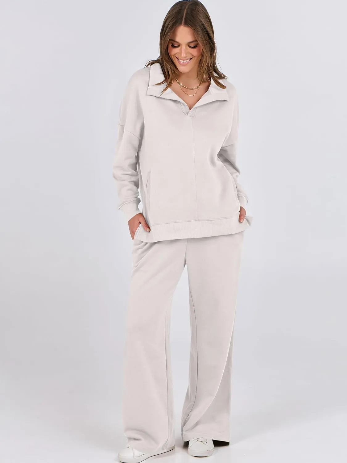 ANRABESS Women 2 Piece Outfits Lounge Sets Oversized Sweatshirt Wide Leg Pants 2025 Fall Casual Sweatsuits Travel Clothes Set