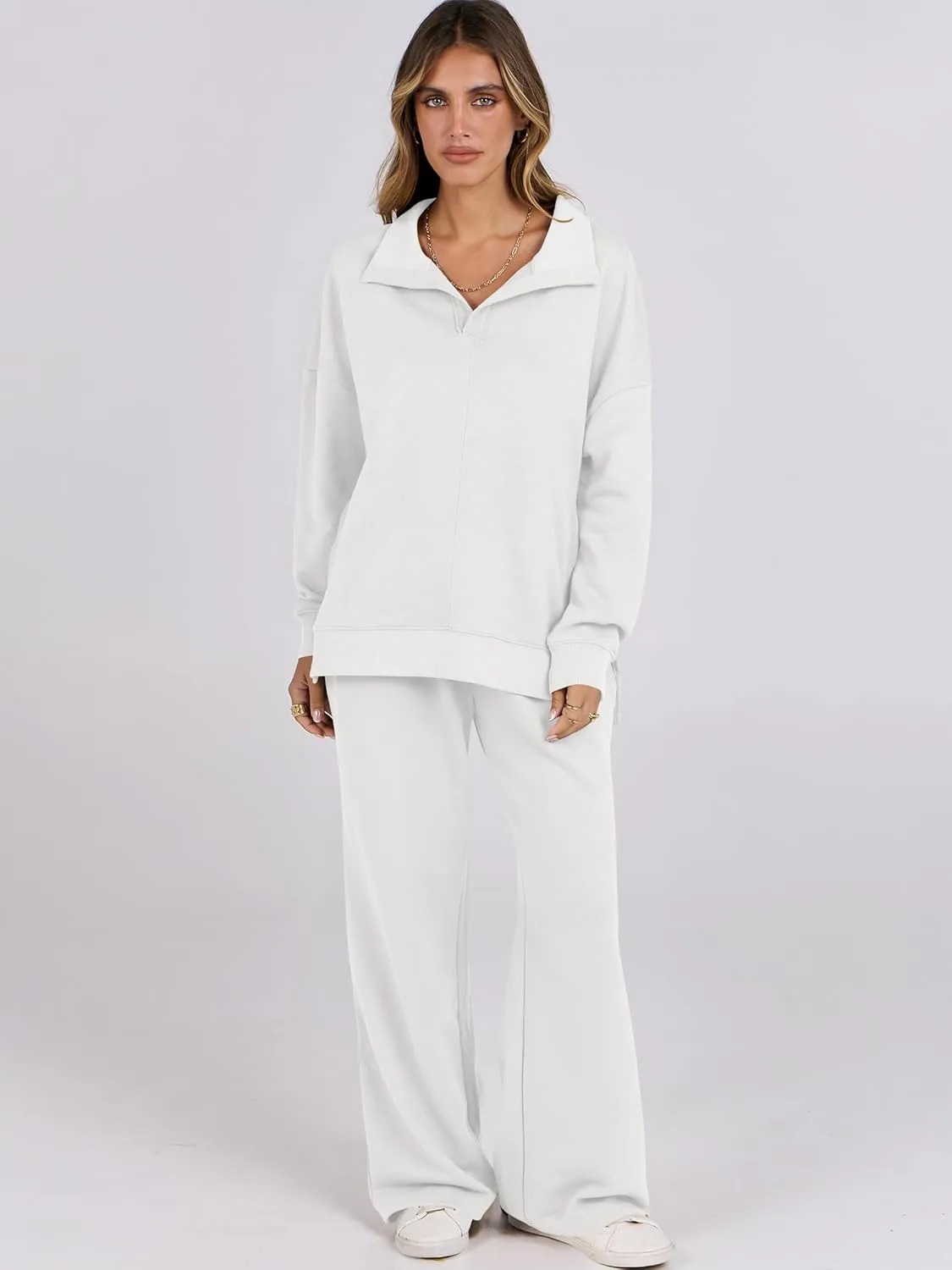 ANRABESS Women 2 Piece Outfits Lounge Sets Oversized Sweatshirt Wide Leg Pants 2025 Fall Casual Sweatsuits Travel Clothes Set