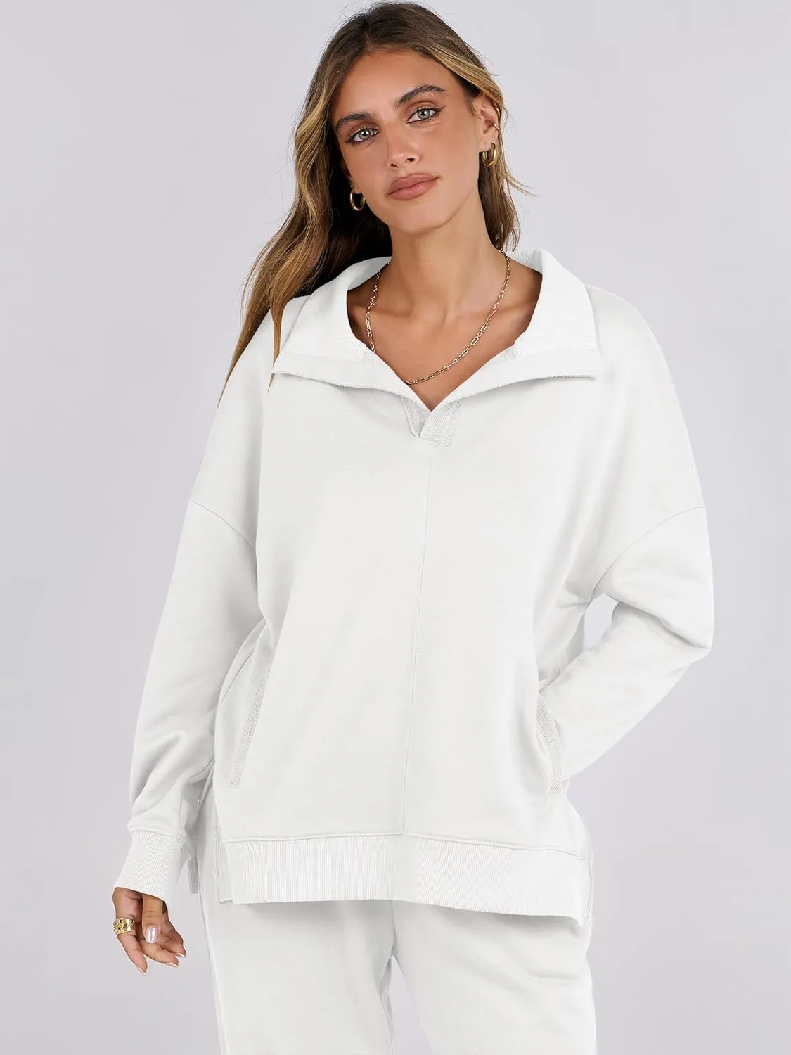ANRABESS Women 2 Piece Outfits Lounge Sets Oversized Sweatshirt Wide Leg Pants 2025 Fall Casual Sweatsuits Travel Clothes Set