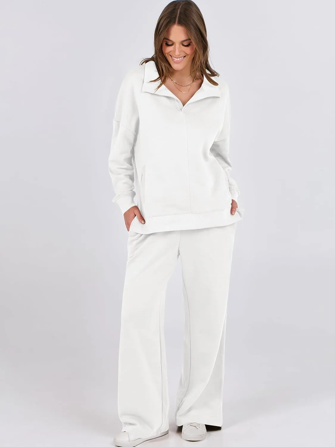 ANRABESS Women 2 Piece Outfits Lounge Sets Oversized Sweatshirt Wide Leg Pants 2025 Fall Casual Sweatsuits Travel Clothes Set