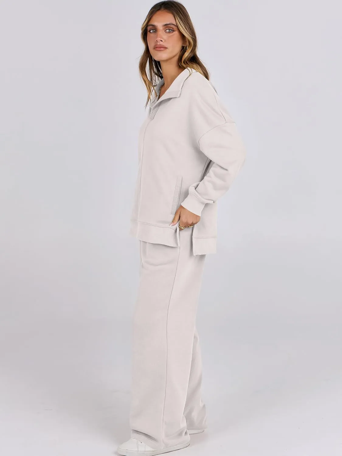 ANRABESS Women 2 Piece Outfits Lounge Sets Oversized Sweatshirt Wide Leg Pants 2025 Fall Casual Sweatsuits Travel Clothes Set