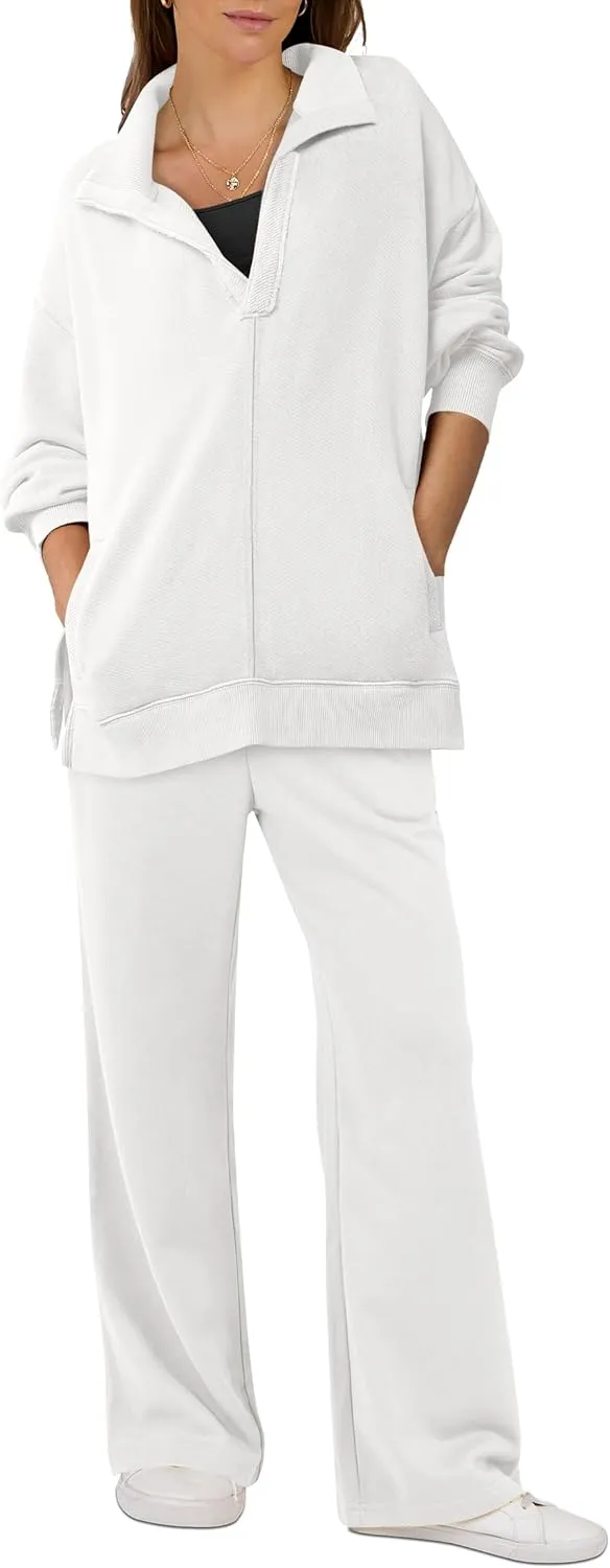 ANRABESS Women 2 Piece Outfits Lounge Sets Oversized Sweatshirt Wide Leg Pants 2025 Fall Casual Sweatsuits Travel Clothes Set