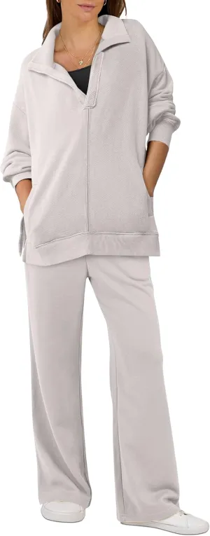 ANRABESS Women 2 Piece Outfits Lounge Sets Oversized Sweatshirt Wide Leg Pants 2025 Fall Casual Sweatsuits Travel Clothes Set