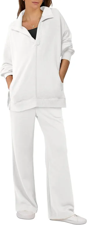 ANRABESS Women 2 Piece Outfits Lounge Sets Oversized Sweatshirt Wide Leg Pants 2025 Fall Casual Sweatsuits Travel Clothes Set
