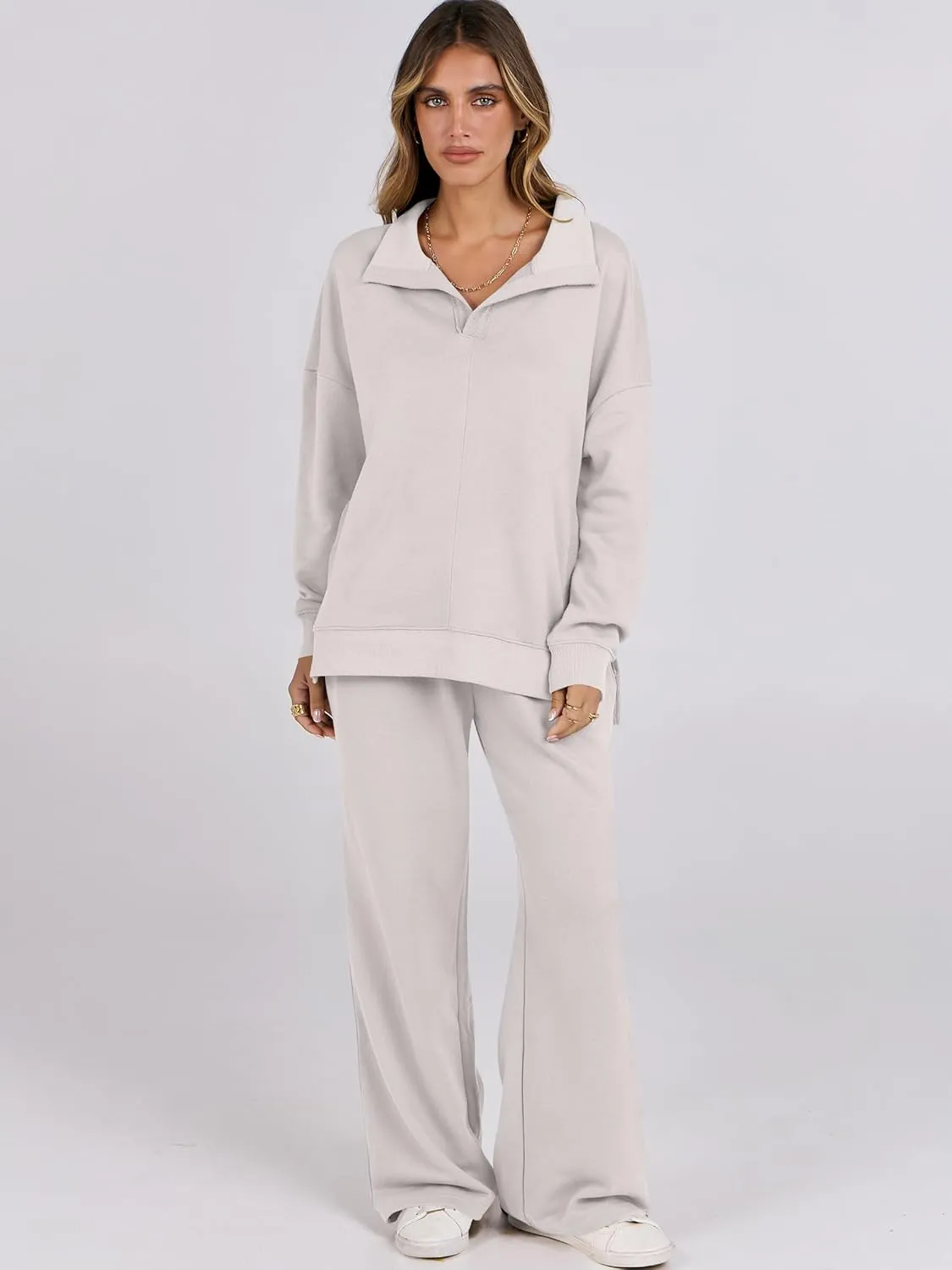 ANRABESS Women 2 Piece Outfits Lounge Sets Oversized Sweatshirt Wide Leg Pants 2025 Fall Casual Sweatsuits Travel Clothes Set