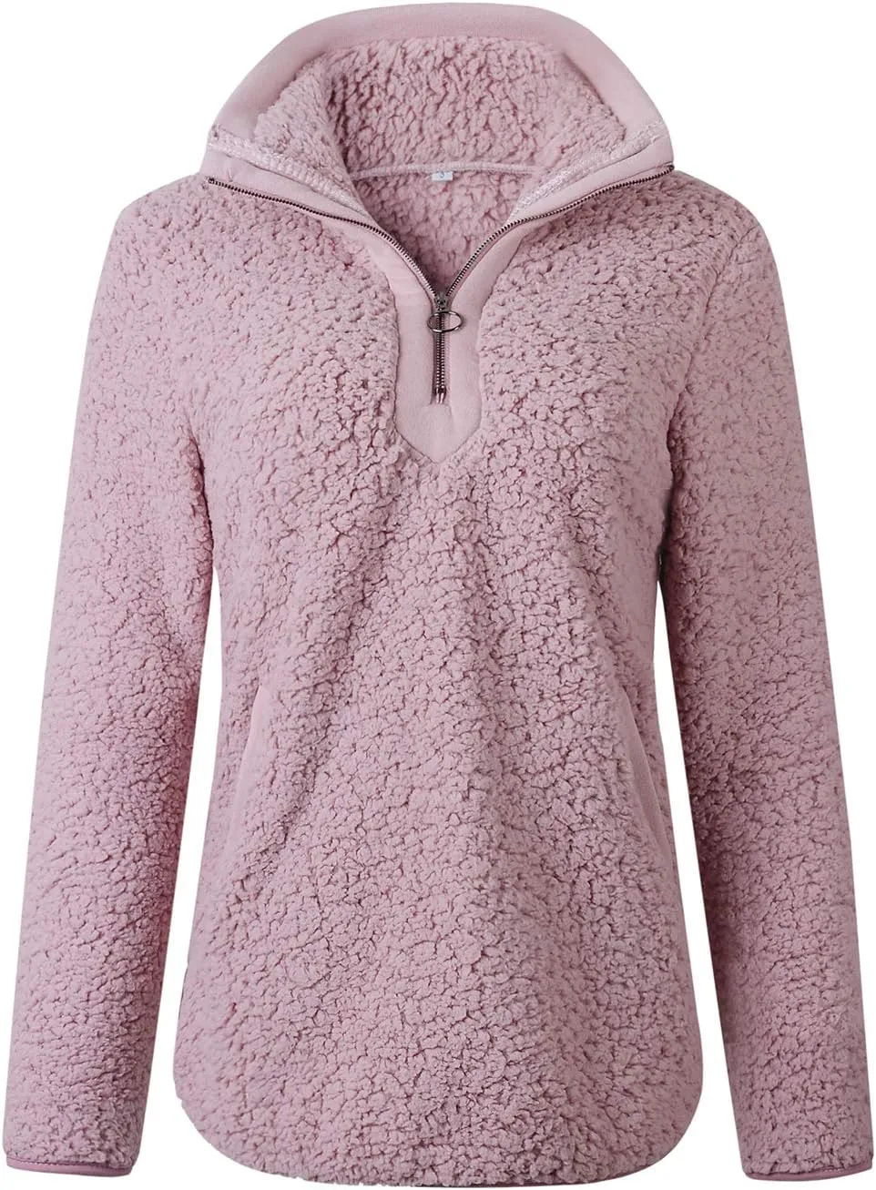 AQOTHES Womens Loose Casual Zipper Sherpa Fleece Pockets Pullover Sweatshirt for Women