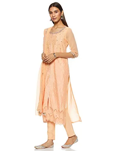 Aurelia Women's Art Silk Salwar Suit Set (19FED10115-600604_T-Orange_L)