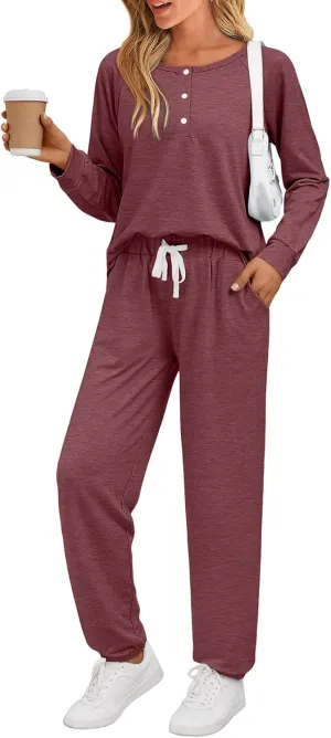AUTOMET Womens 2 Piece Outfits Pajamas Sets Fall Lounge Sets Loungewear Sweatsuits with Sweatpants