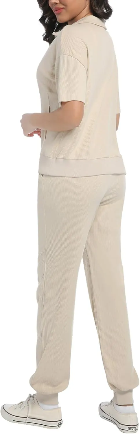 AVAMO Womens Two Piece Sets Stretch Travel Outfits 3/4 Zip Jogger Sets 2 Piece Loungewear Airport Outfits Set with Pockets