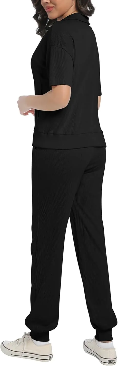 AVAMO Womens Two Piece Sets Stretch Travel Outfits 3/4 Zip Jogger Sets 2 Piece Loungewear Airport Outfits Set with Pockets