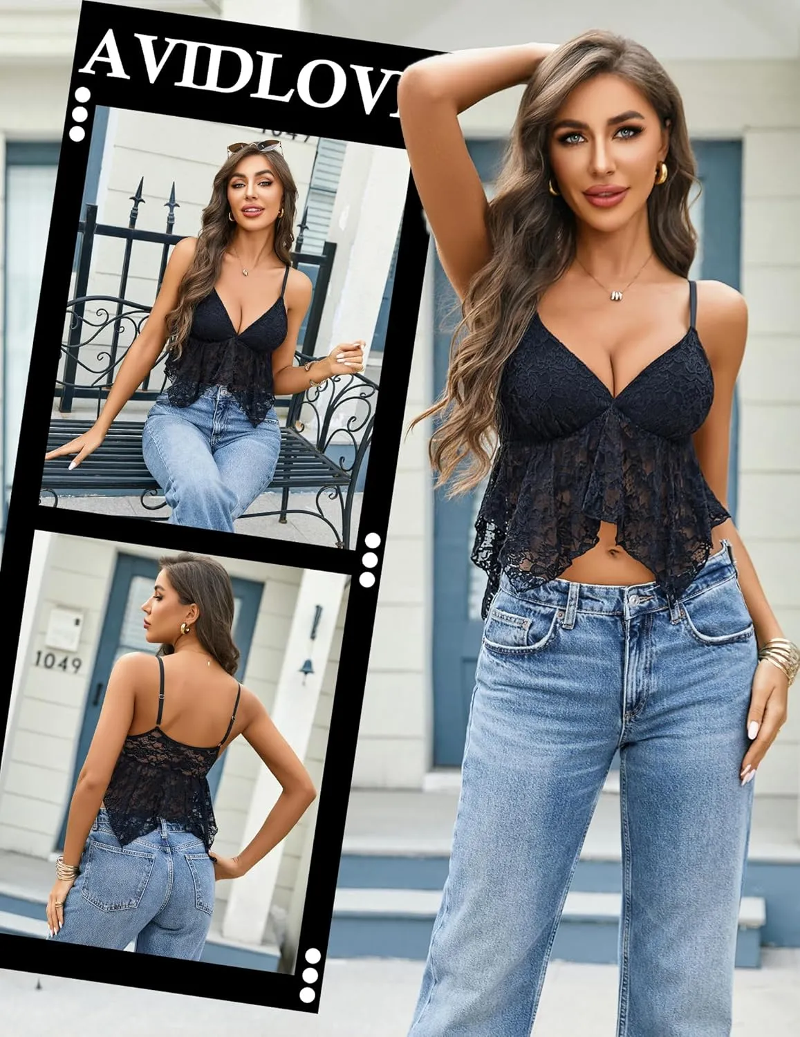 Avidlove Lace Bralette for Women V Neck Camisole Adjustable Spaghetti Strap Crop Tops