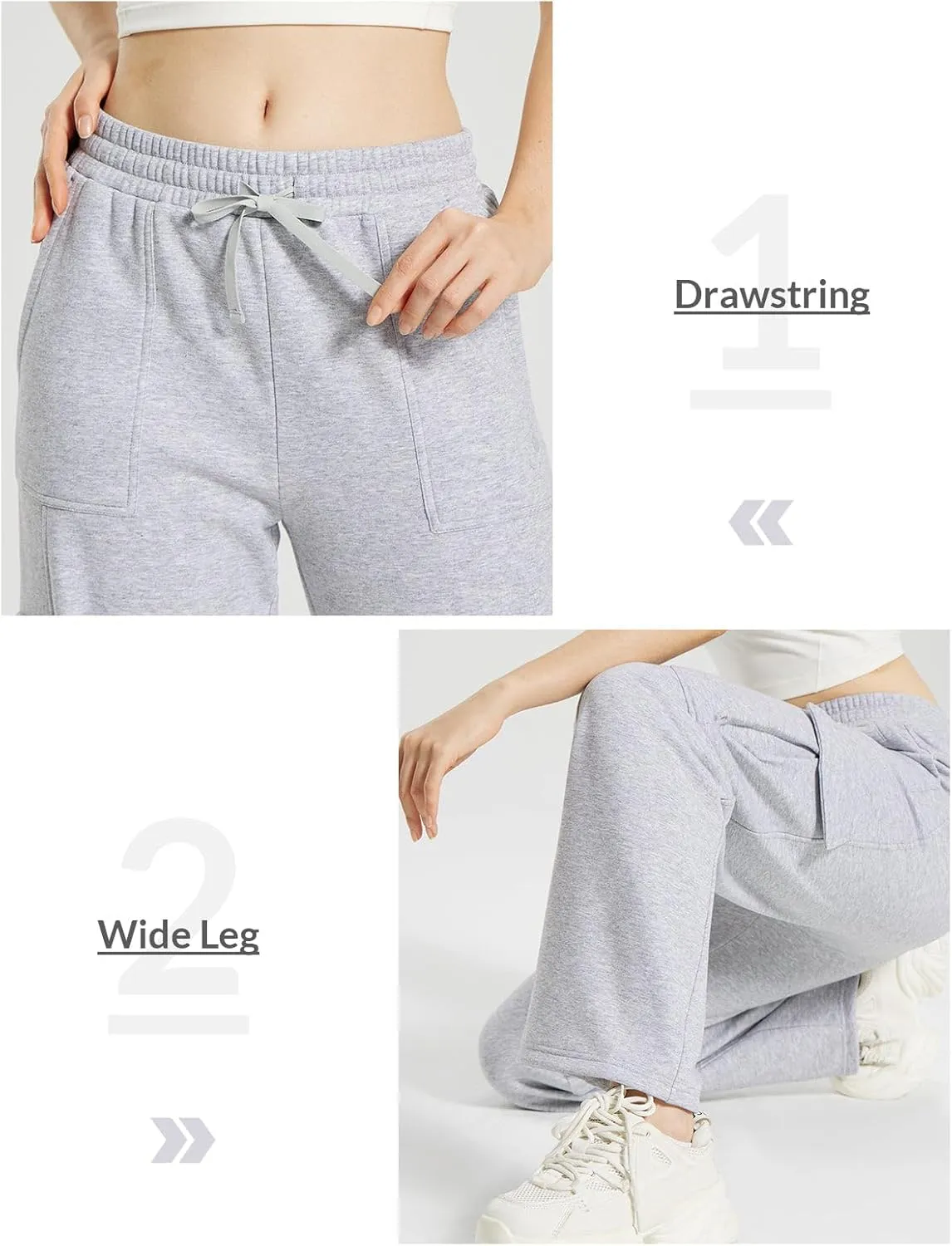 baleaf Womens Fleece Lined Cargo Sweatpants Wide Leg Sweat Pants with Pockets Mid Rise Dance Athletic
