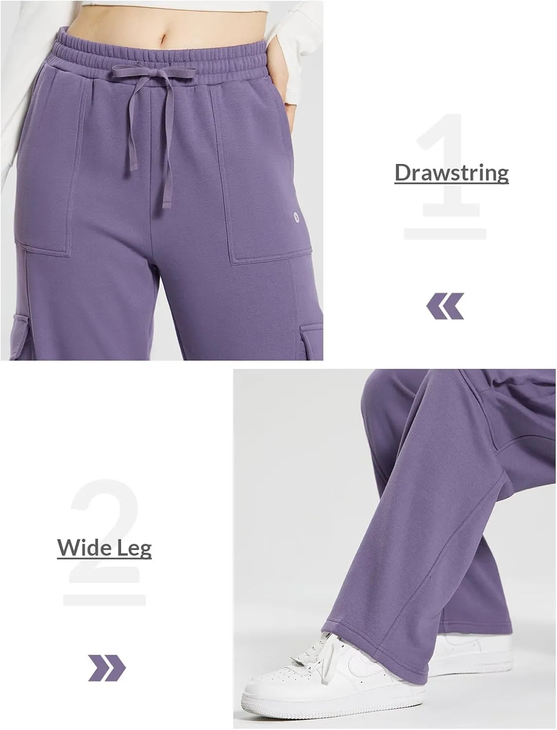baleaf Womens Fleece Lined Cargo Sweatpants Wide Leg Sweat Pants with Pockets Mid Rise Dance Athletic