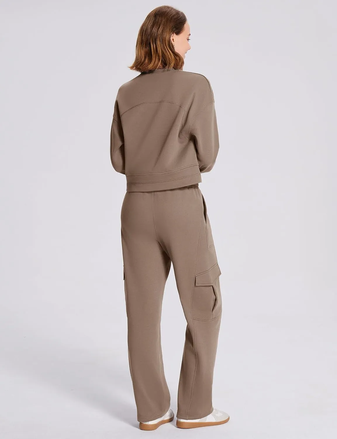 baleaf Womens Fleece Lined Cargo Sweatpants Wide Leg Sweat Pants with Pockets Mid Rise Dance Athletic