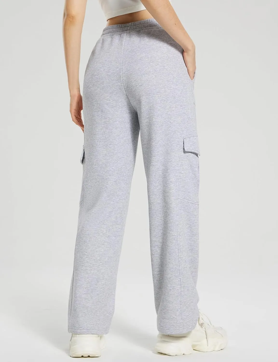 baleaf Womens Fleece Lined Cargo Sweatpants Wide Leg Sweat Pants with Pockets Mid Rise Dance Athletic