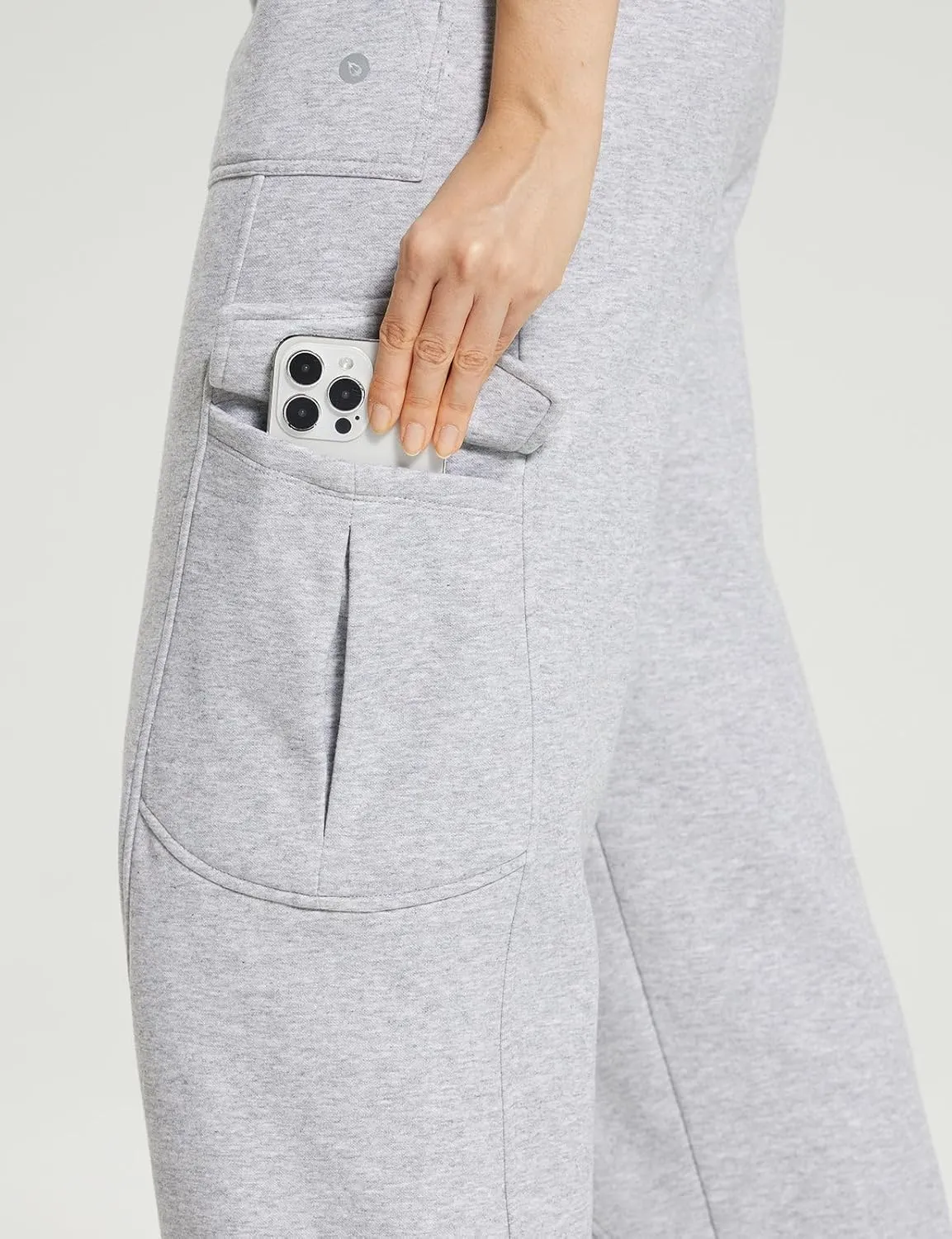 baleaf Womens Fleece Lined Cargo Sweatpants Wide Leg Sweat Pants with Pockets Mid Rise Dance Athletic