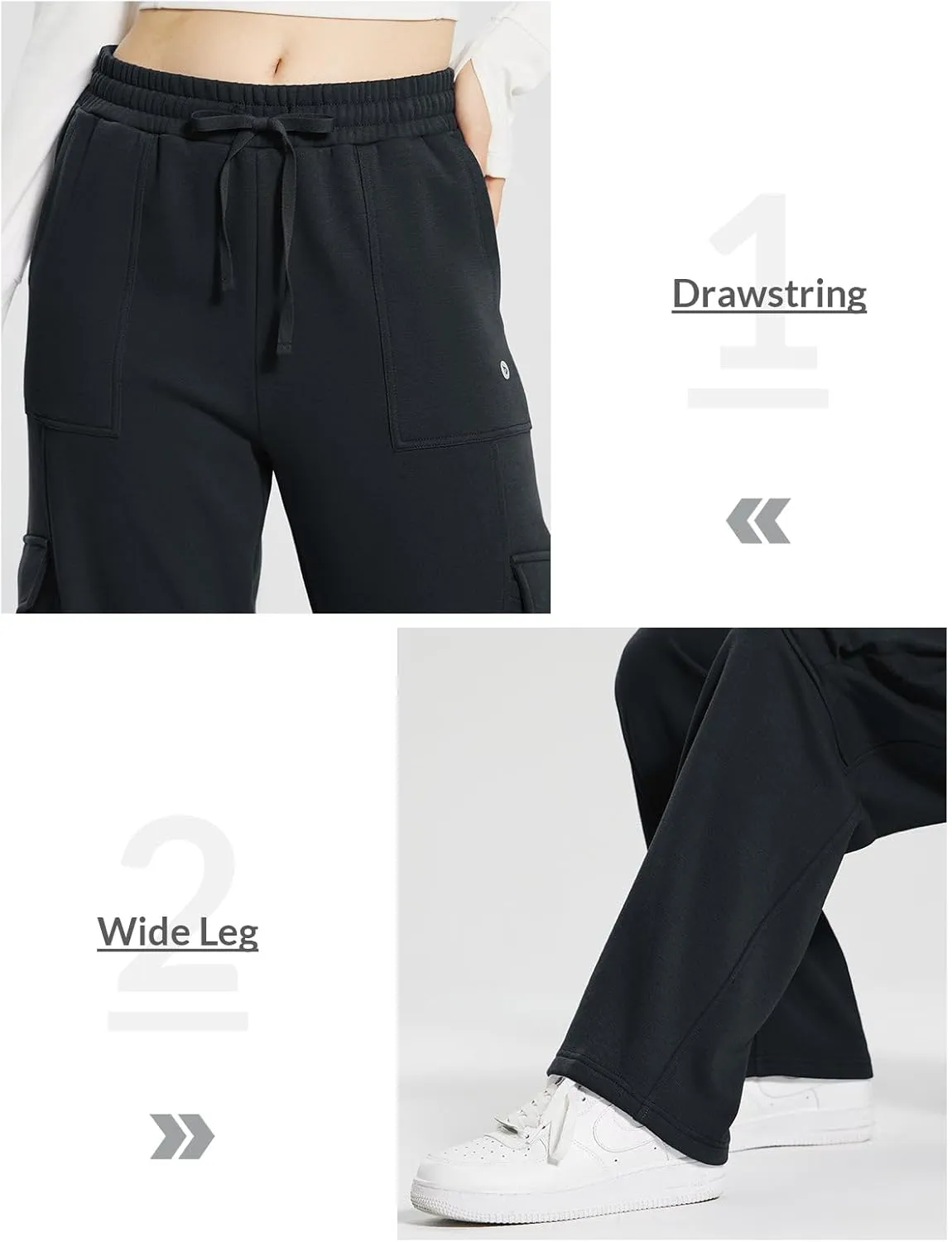 baleaf Womens Fleece Lined Cargo Sweatpants Wide Leg Sweat Pants with Pockets Mid Rise Dance Athletic