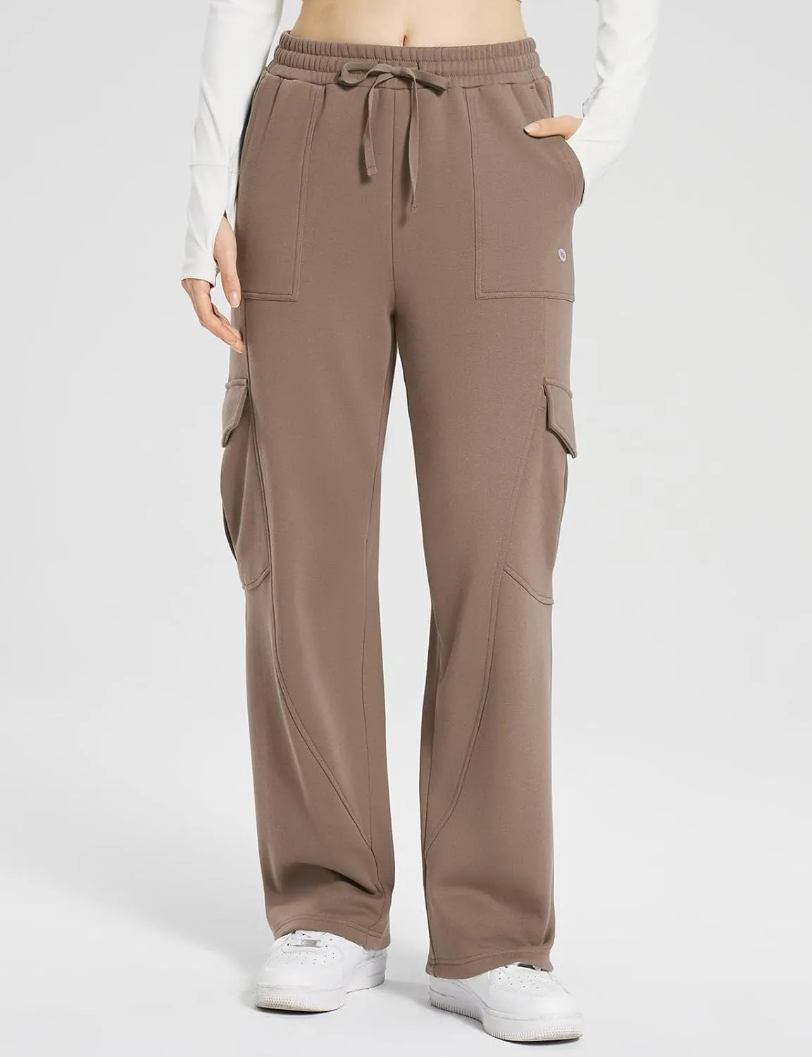 baleaf Womens Fleece Lined Cargo Sweatpants Wide Leg Sweat Pants with Pockets Mid Rise Dance Athletic